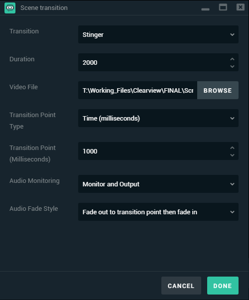 Clearview Stinger Transition Settings SL OBS