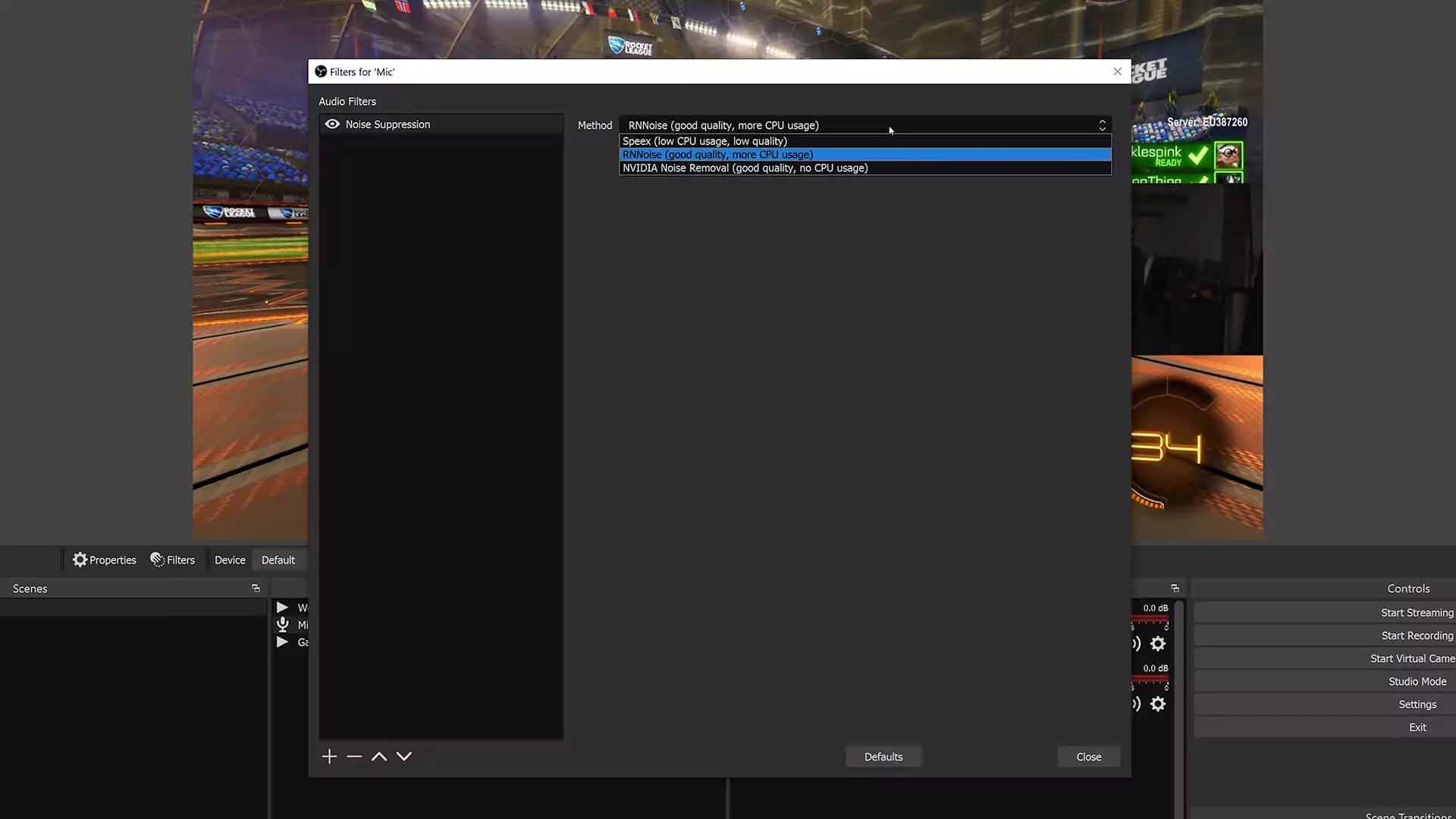 OBS NVIDIA Noise Removal Filter