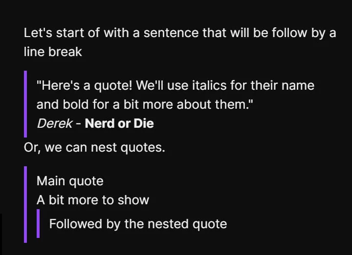 Formatting Text in Twitch Markdown