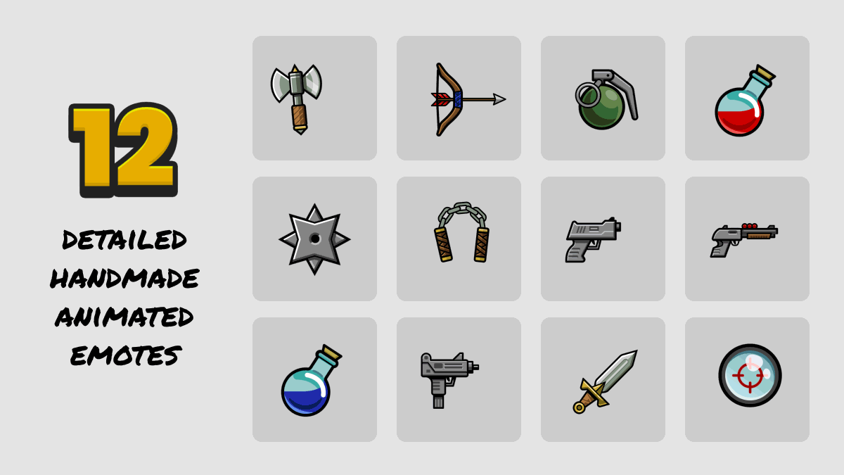Animated Weapon Emotes - 12 emotes, 3 default colors and Photoshop files  included