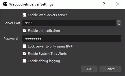 OBS websocket settings