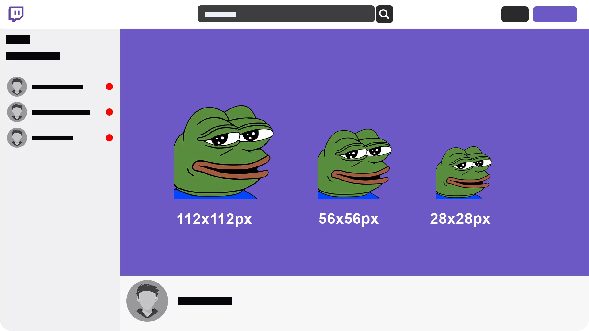 The largest Twitch emote size is 112x112px