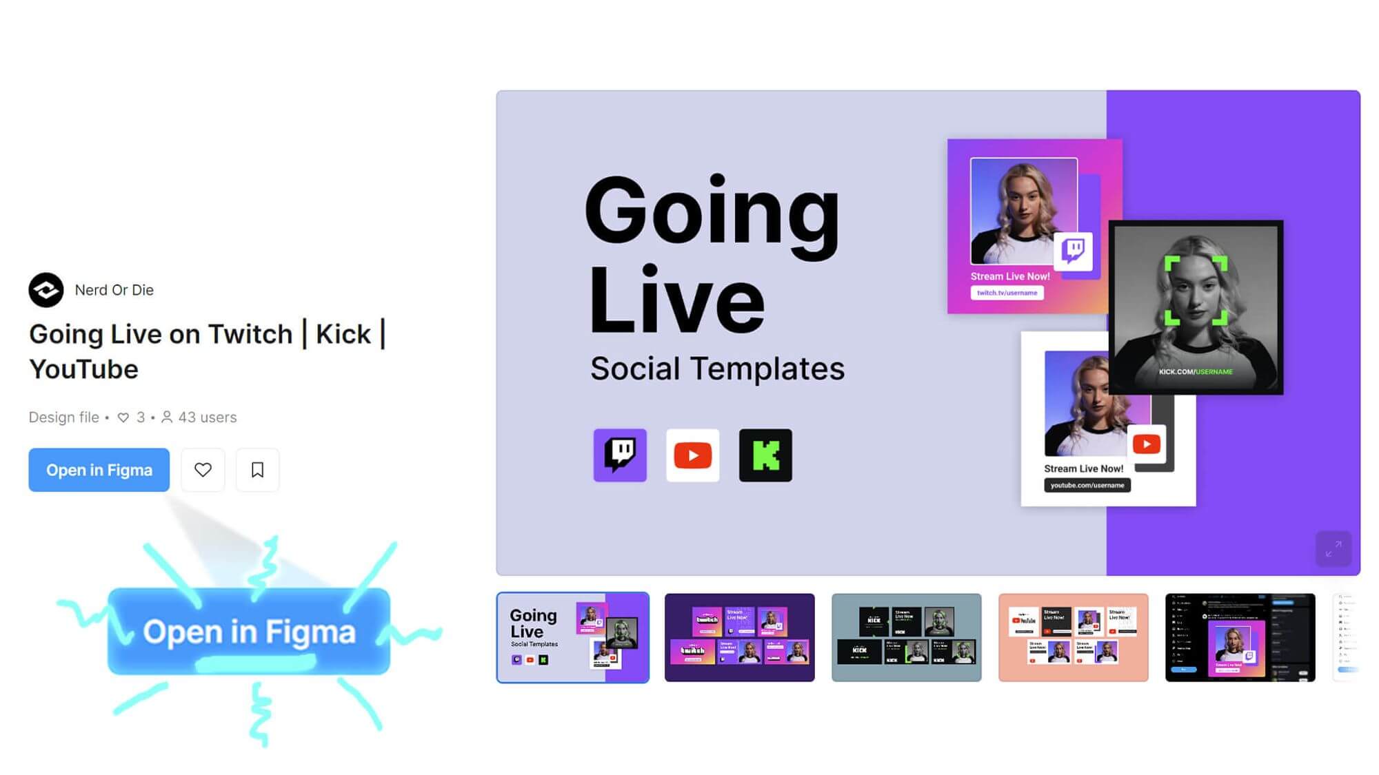 Going Live on Twitch, Kick and YouTube template on Figma community.