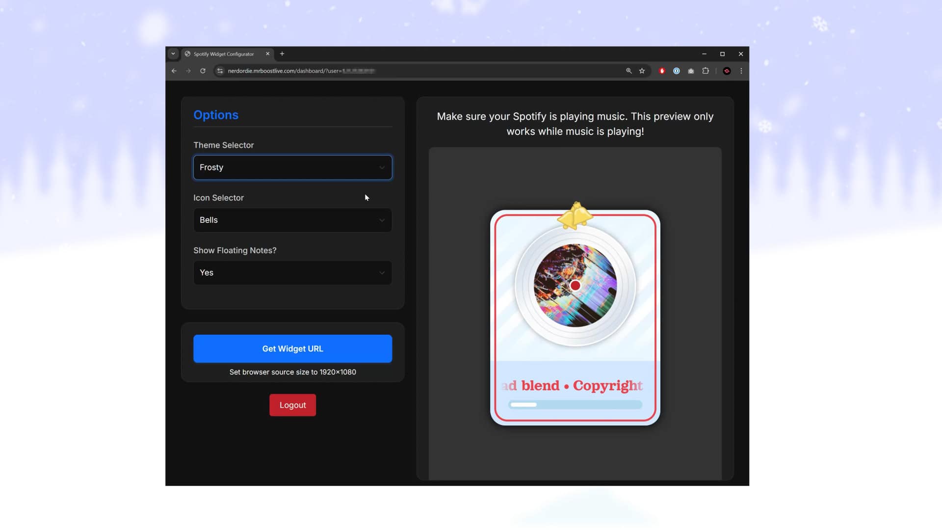 Christmas-Spotify-Music-Widget-theme-selector-frosty 6 Christmas Spotify Music Widget White Theme