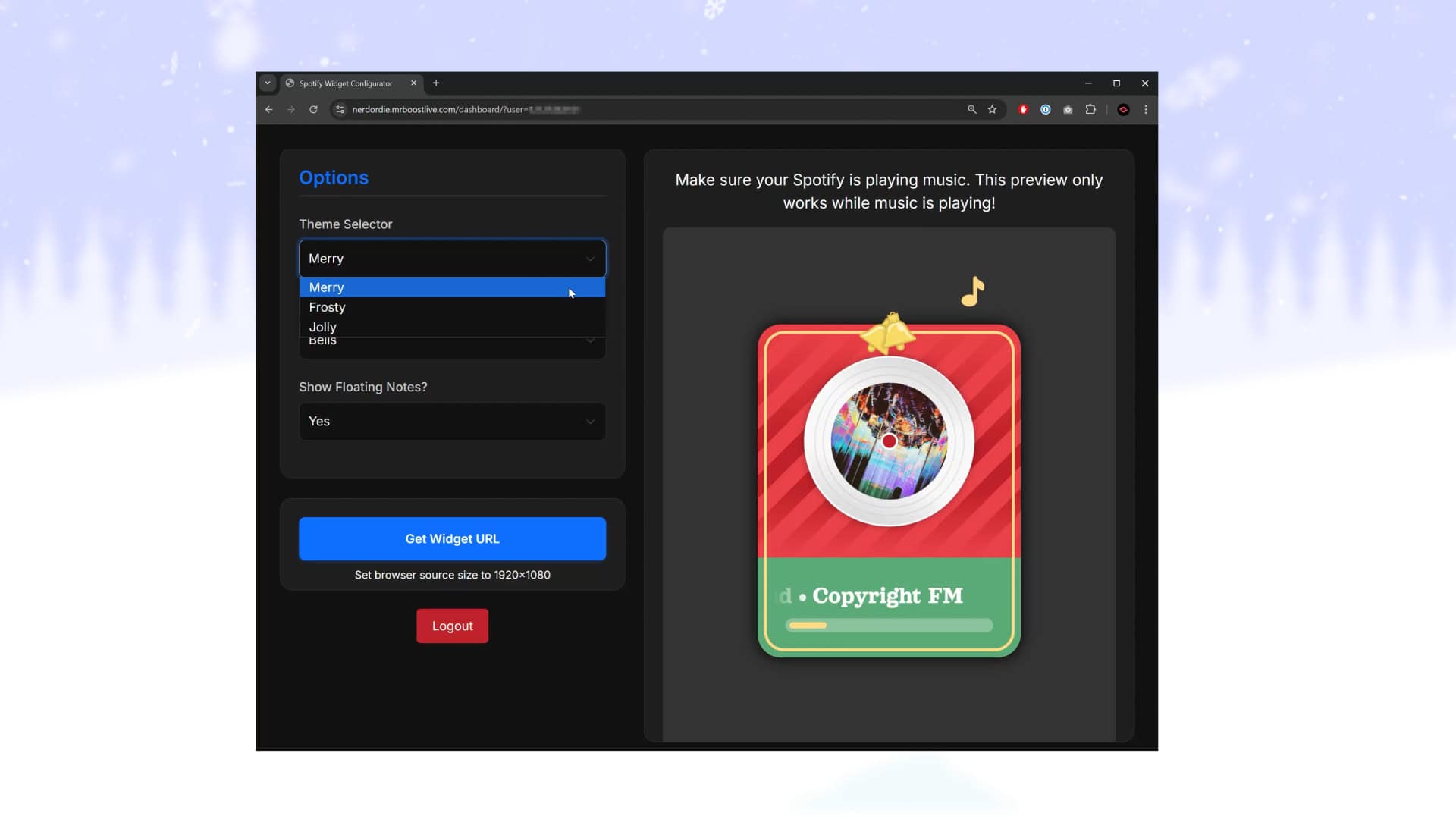 Christmas-Spotify-Music-Widget-theme-selector-merry 7 Christmas Spotify Music Widget Red Theme