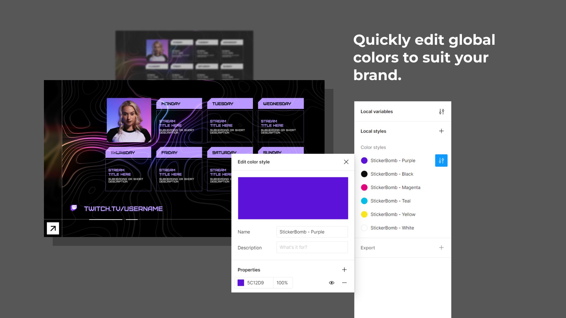 Holographics Figma ustomizable Social Media Kit - Stream Schedule