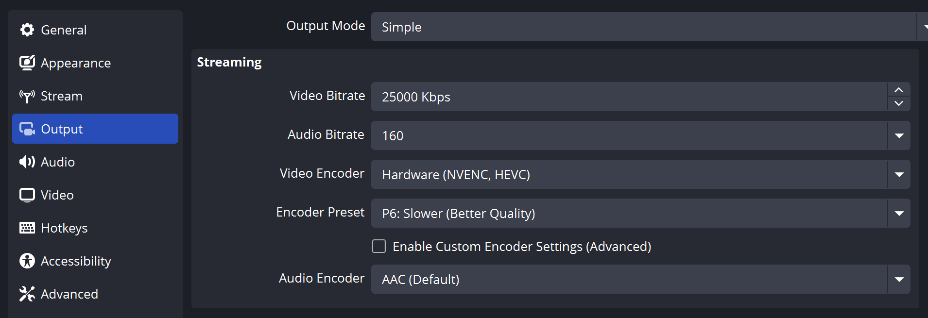 OBS Settings 4k P6 Slower